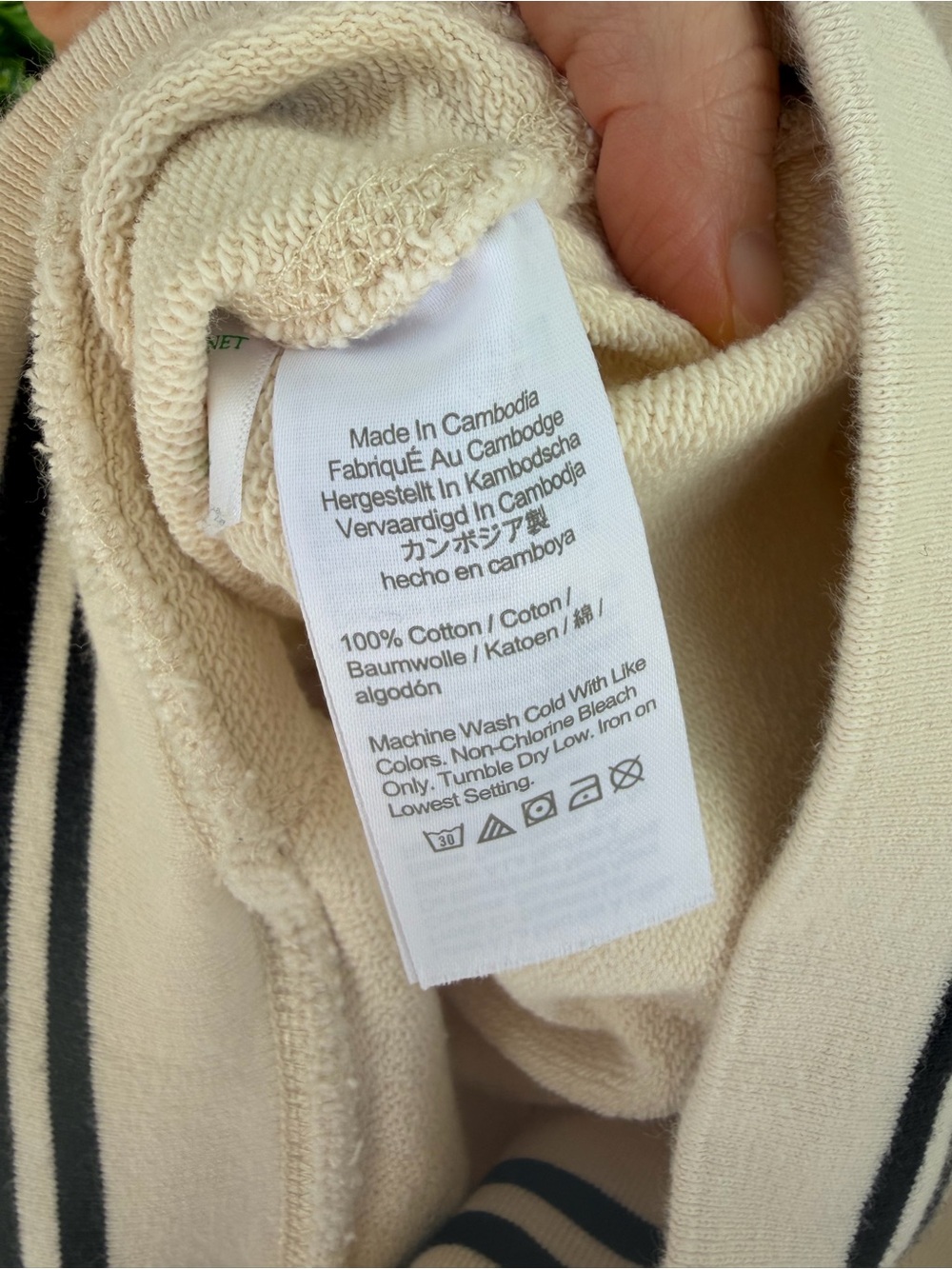 J.Crew 100% Cotton Cream Navy Stripe Pullover Hoodie Sweatshirt Size Small - Picture 6 of 8